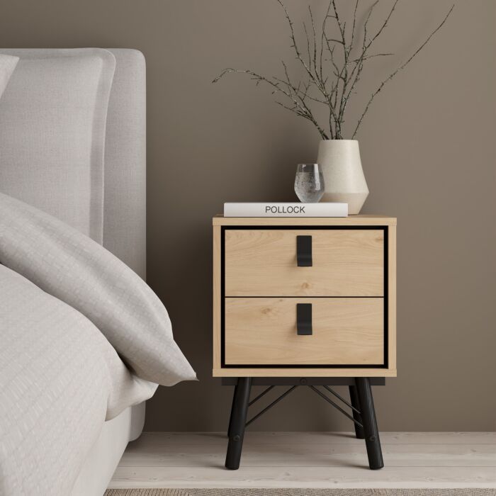 Ry 3 Piece Bundle, Bedside, Chest And 3 Door 3 Drawer Wardrobe In Jackson Hickory Oak