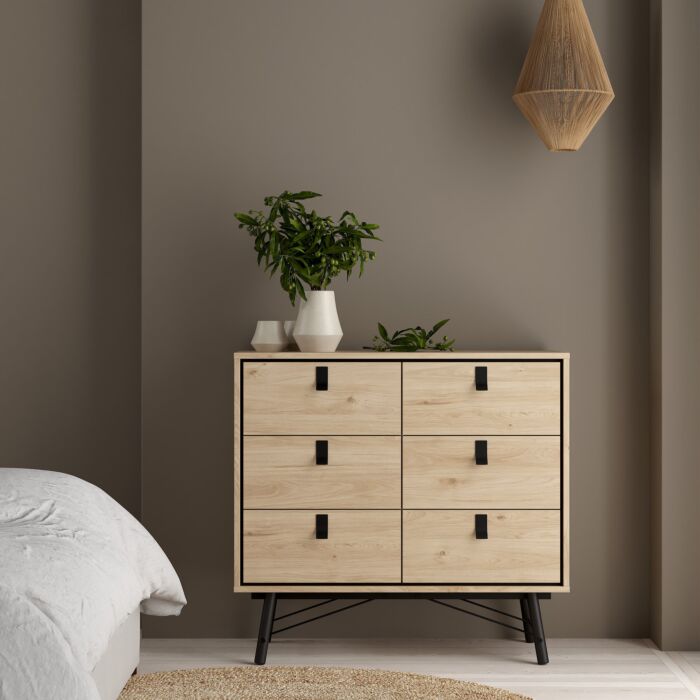 Ry 3 Piece Bundle, Bedside, Chest And 3 Door 3 Drawer Wardrobe In Jackson Hickory Oak