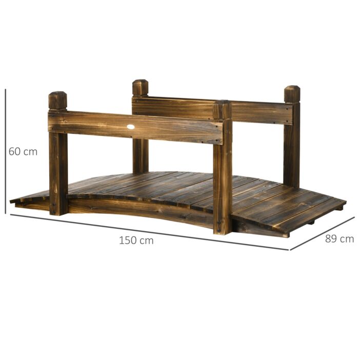 Outsunny 5ft Wooden Garden Bridge With Planters On Safety Railings, Stained Finish Arc Footbridge For Pond Backyard Stream