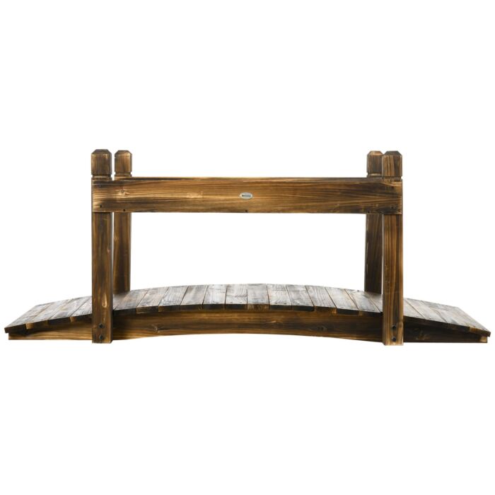 Outsunny 5ft Wooden Garden Bridge With Planters On Safety Railings, Stained Finish Arc Footbridge For Pond Backyard Stream