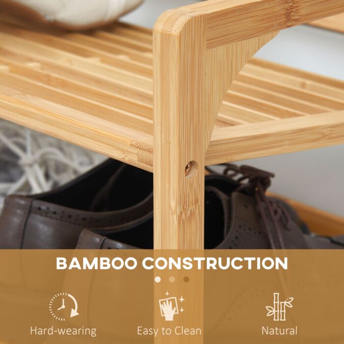 Homcom 3-tier Shoe Rack, Bamboo Shoe Storage Organizer With Slatted Shelves, Free Standing Shoe Shelf Stand For 9 Pairs Of Shoes Natural