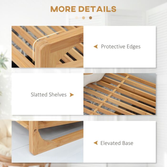 Homcom 3-tier Shoe Rack, Bamboo Shoe Storage Organizer With Slatted Shelves, Free Standing Shoe Shelf Stand For 9 Pairs Of Shoes Natural