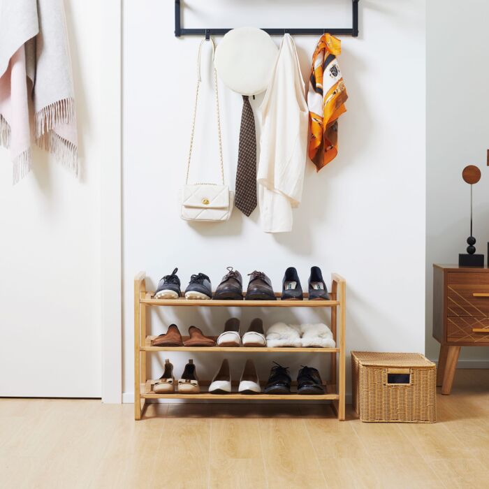 Homcom 3-tier Shoe Rack, Bamboo Shoe Storage Organizer With Slatted Shelves, Free Standing Shoe Shelf Stand For 9 Pairs Of Shoes Natural
