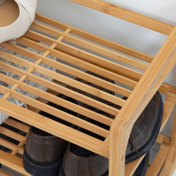 Homcom 3-tier Shoe Rack, Bamboo Shoe Storage Organizer With Slatted Shelves, Free Standing Shoe Shelf Stand For 9 Pairs Of Shoes Natural