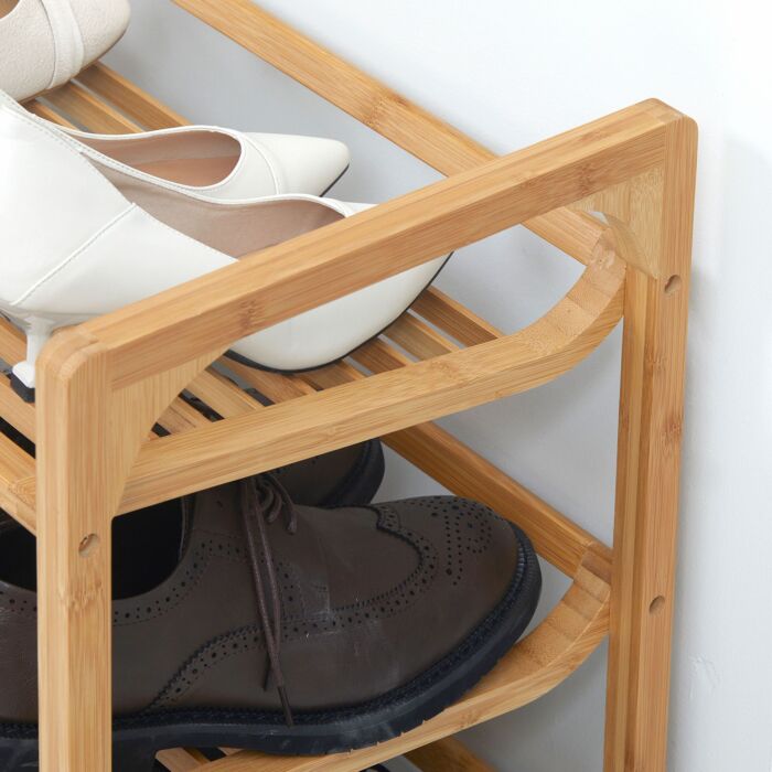 Homcom 3-tier Shoe Rack, Bamboo Shoe Storage Organizer With Slatted Shelves, Free Standing Shoe Shelf Stand For 9 Pairs Of Shoes Natural
