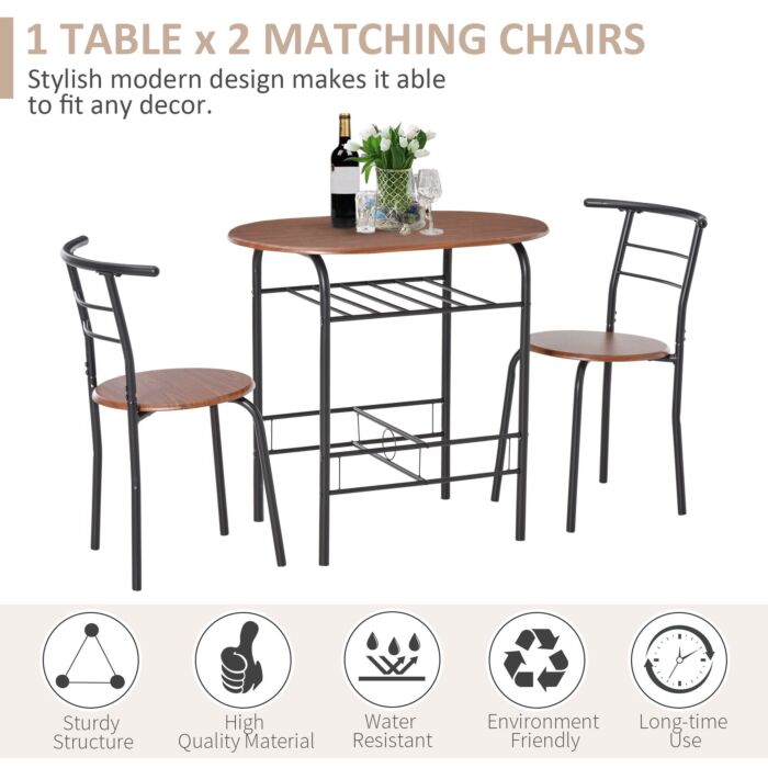Homcom Mdf 2 Person Dining Table Set 2-seater Bar Stool And Table Set