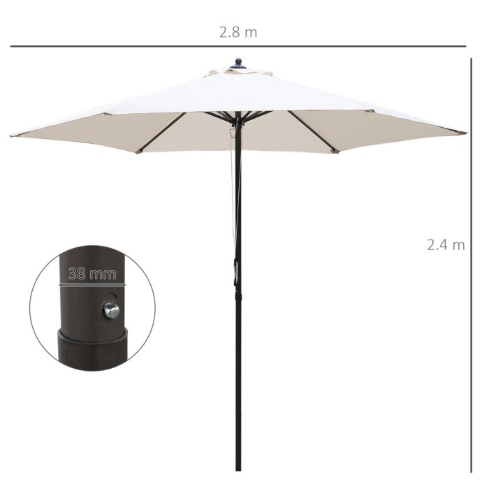 Outsunny 2.8m Garden Parasol Umbrella, Round Outdoor Market Table Umbrella, Parasol Patio Umbrella, 6 Ribs Manual Push, Sun Shade Canopy, Off-white