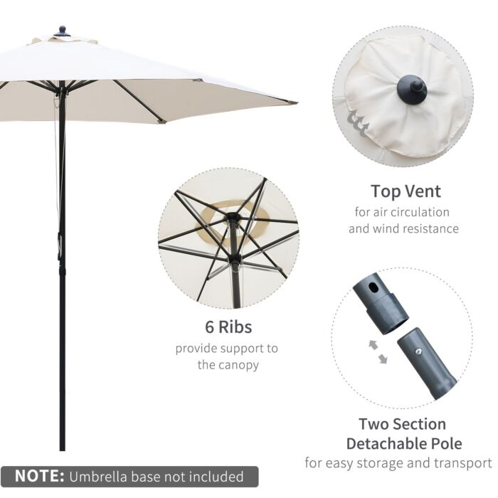 Outsunny 2.8m Garden Parasol Umbrella, Round Outdoor Market Table Umbrella, Parasol Patio Umbrella, 6 Ribs Manual Push, Sun Shade Canopy, Off-white