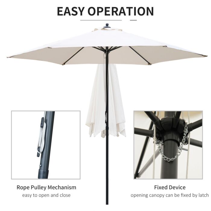 Outsunny 2.8m Garden Parasol Umbrella, Round Outdoor Market Table Umbrella, Parasol Patio Umbrella, 6 Ribs Manual Push, Sun Shade Canopy, Off-white