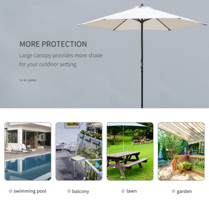 Outsunny 2.8m Garden Parasol Umbrella, Round Outdoor Market Table Umbrella, Parasol Patio Umbrella, 6 Ribs Manual Push, Sun Shade Canopy, Off-white