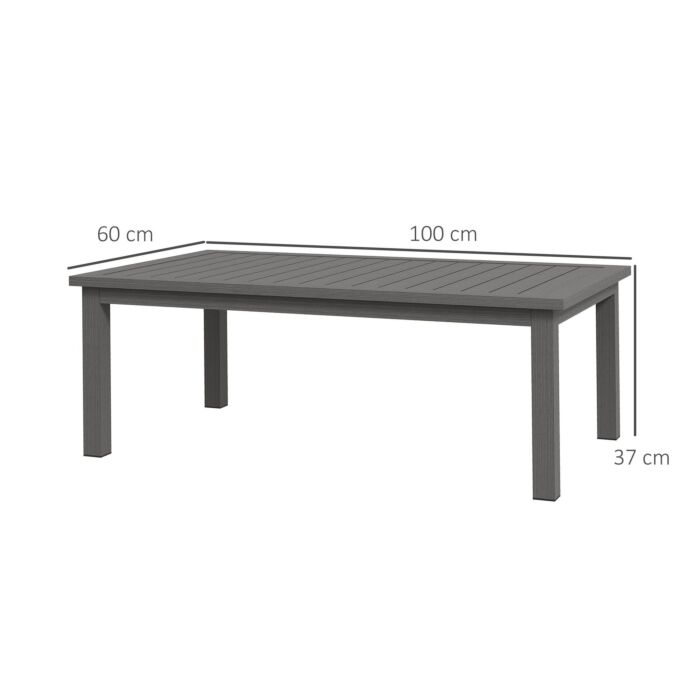 Outsunny Aluminium Outdoor Side Table, Slat Patio Coffee Table With Wood Grain Effect, 100cm X 60cm, Brown