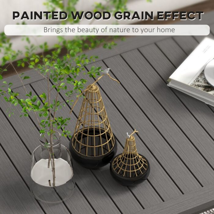 Outsunny Aluminium Outdoor Side Table, Slat Patio Coffee Table With Wood Grain Effect, 100cm X 60cm, Brown