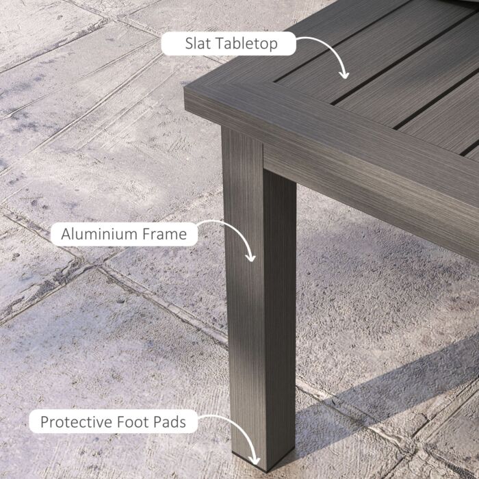Outsunny Aluminium Outdoor Side Table, Slat Patio Coffee Table With Wood Grain Effect, 100cm X 60cm, Brown