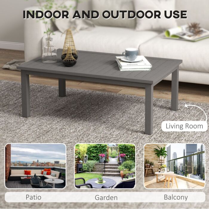 Outsunny Aluminium Outdoor Side Table, Slat Patio Coffee Table With Wood Grain Effect, 100cm X 60cm, Brown
