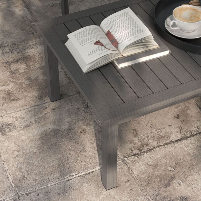 Outsunny Aluminium Outdoor Side Table, Slat Patio Coffee Table With Wood Grain Effect, 100cm X 60cm, Brown