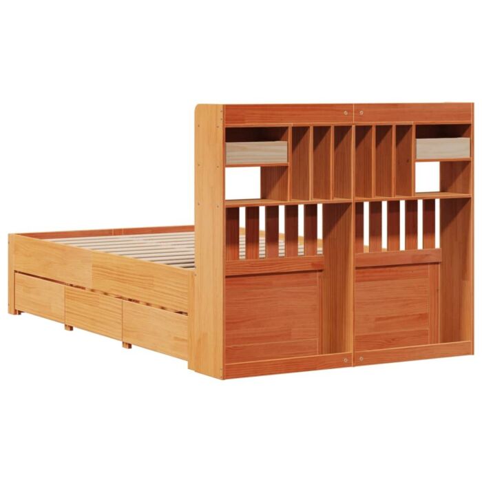 Vidaxl Bookcase Bed Without Mattress Wax Brown 135x190 Cm Double Solid Wood Pine