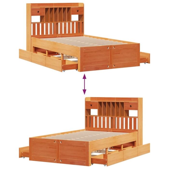 Vidaxl Bookcase Bed Without Mattress Wax Brown 135x190 Cm Double Solid Wood Pine