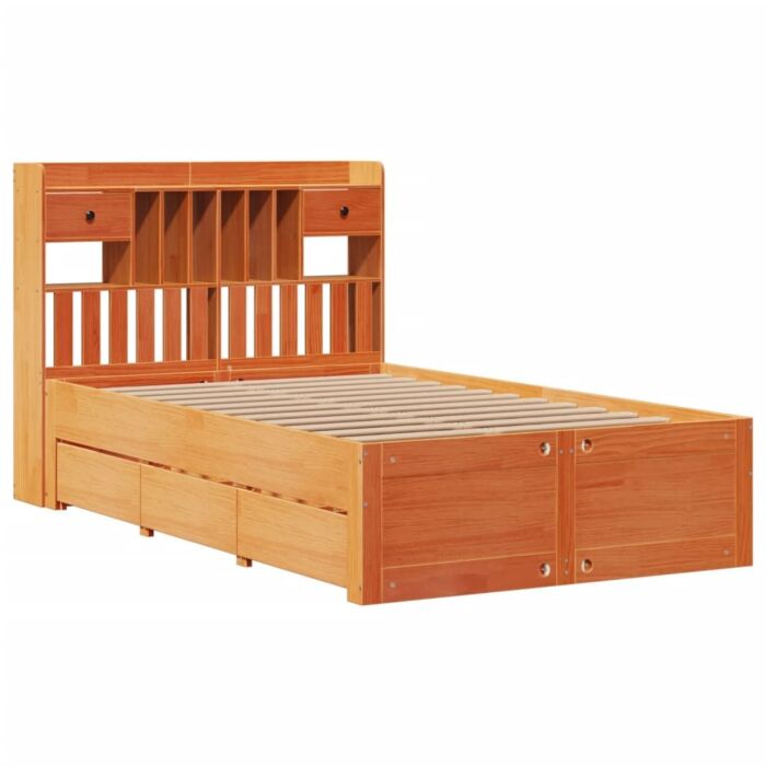 Vidaxl Bookcase Bed Without Mattress Wax Brown 135x190 Cm Double Solid Wood Pine