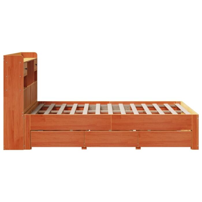 Vidaxl Bookcase Bed Without Mattress Wax Brown 135x190 Cm Double Solid Wood Pine