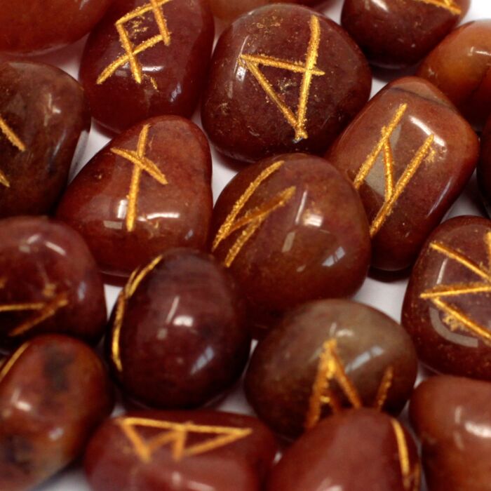 Runes Stone Set In Pouch- Red Aventurine