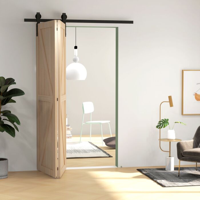 Homcom 5ft/152.5cm Bi-folding Sliding Barn Door Hardware Track Kit, Heavy Duty Sliding Door Kit For 2 Doors With J Shape Hanger