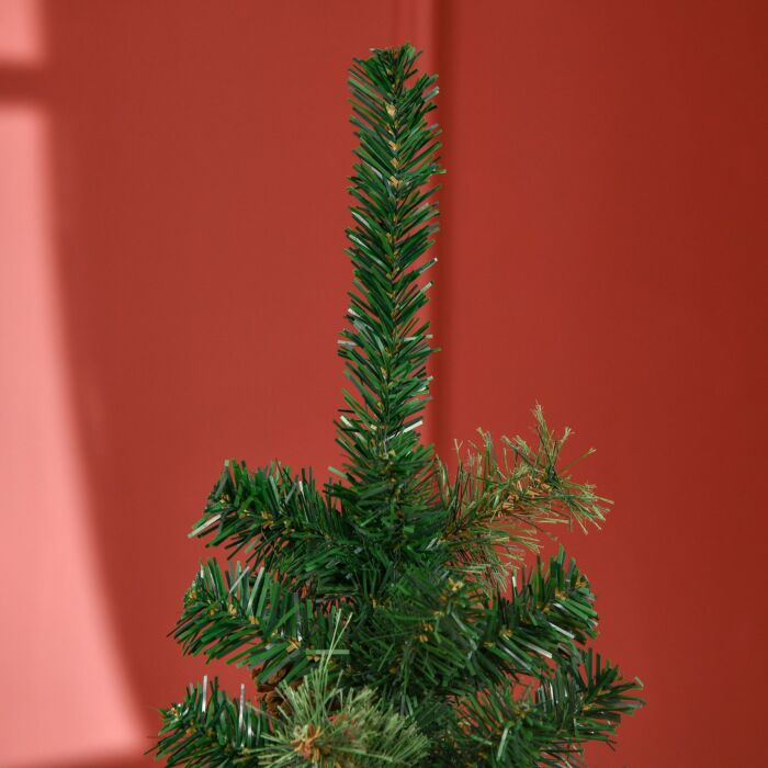 Homcom 5.5' Tall Pencil Slim Artificial Christmas Tree With Realistic Branches, 412 Tip Count And 21 Pine Cones, Pine Needles Tree, Xmas Decoration