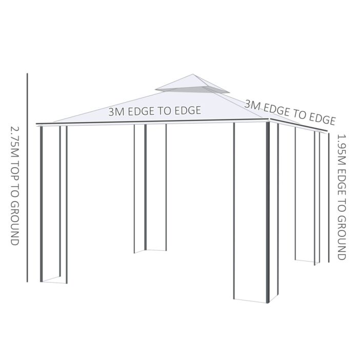 Outsunny 300x300cm Garden Gazebo Double Top Outdoor Canopy Patio Event Party Tent Backyard Sun Shade With Mesh Curtain Beige
