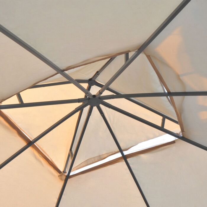 Outsunny 300x300cm Garden Gazebo Double Top Outdoor Canopy Patio Event Party Tent Backyard Sun Shade With Mesh Curtain Beige