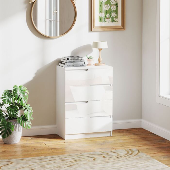 Homcom 4 Drawer Chest Of Drawers, Modern Dresser For Bedroom, Living Room, 60 X 40 X 85cm, White