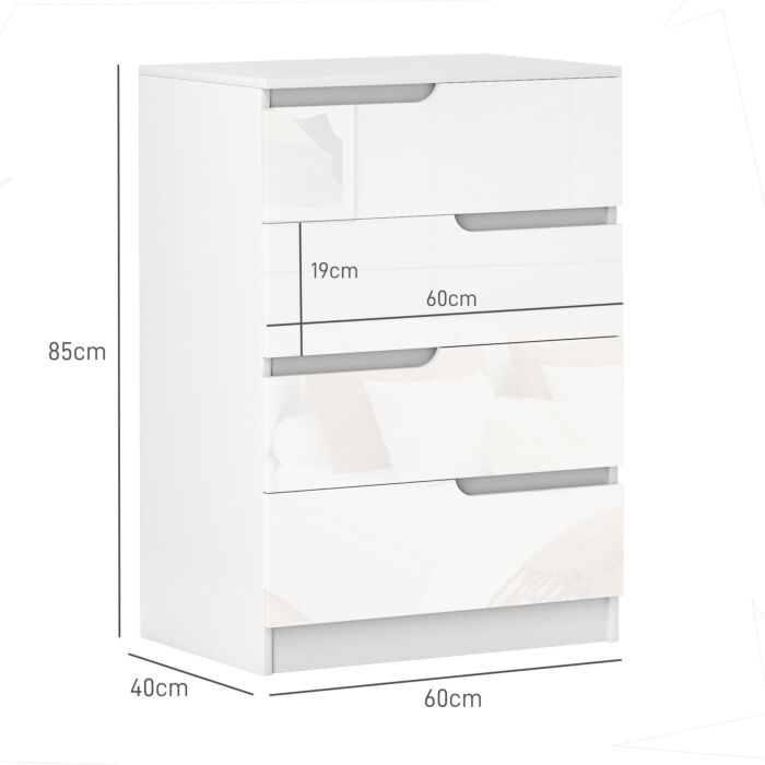 Homcom 4 Drawer Chest Of Drawers, Modern Dresser For Bedroom, Living Room, 60 X 40 X 85cm, White