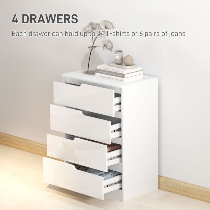 Homcom 4 Drawer Chest Of Drawers, Modern Dresser For Bedroom, Living Room, 60 X 40 X 85cm, White