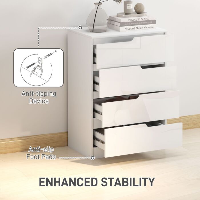 Homcom 4 Drawer Chest Of Drawers, Modern Dresser For Bedroom, Living Room, 60 X 40 X 85cm, White