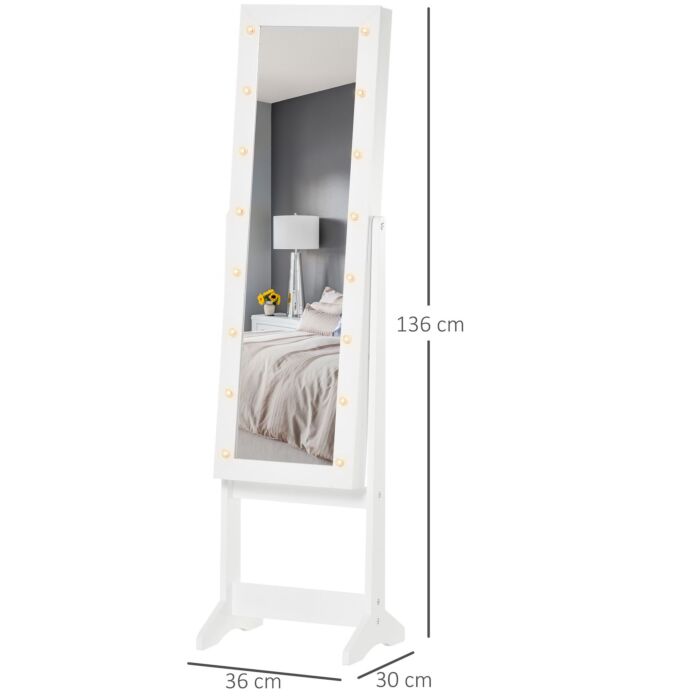 Homcom Full Body Mirrored Jewelry Cabinet W/ Led Light Jewelry Cabinet W/ 3 Angle Adjustable For Rings Earrings Bracelets Cosmetics Warm White