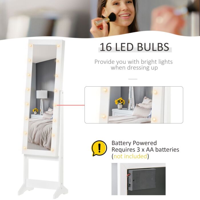 Homcom Full Body Mirrored Jewelry Cabinet W/ Led Light Jewelry Cabinet W/ 3 Angle Adjustable For Rings Earrings Bracelets Cosmetics Warm White