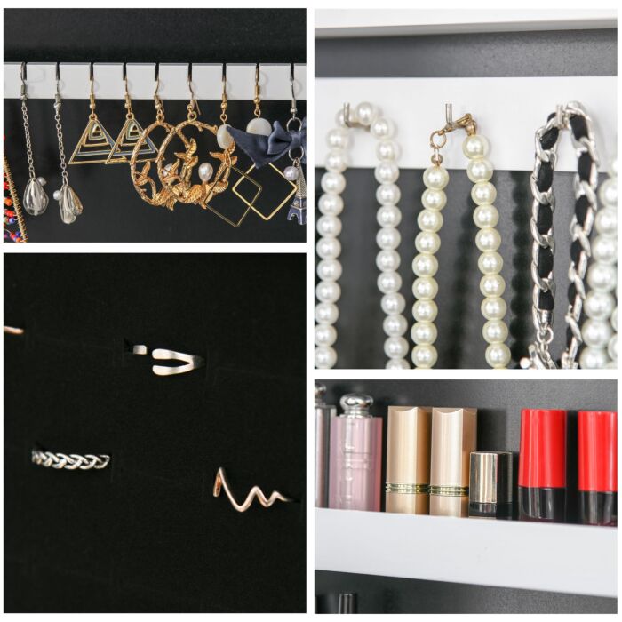 Homcom Full Body Mirrored Jewelry Cabinet W/ Led Light Jewelry Cabinet W/ 3 Angle Adjustable For Rings Earrings Bracelets Cosmetics Warm White