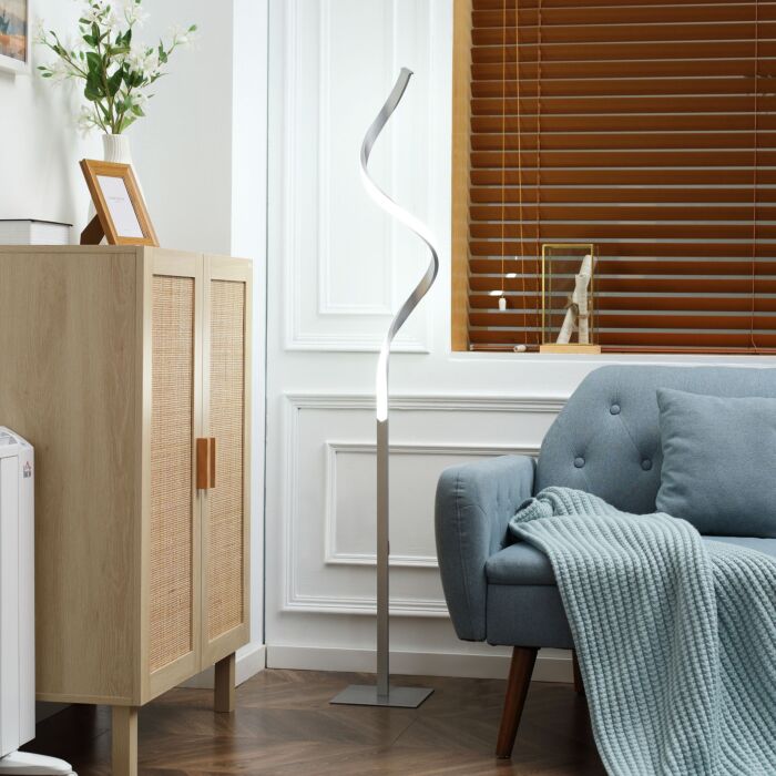 Homcom Dimmable Floor Lamp, Modern Spiral Standing Lamp With 3 Adjustable Brightness And Square Base, Silver