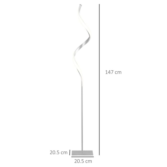 Homcom Dimmable Floor Lamp, Modern Spiral Standing Lamp With 3 Adjustable Brightness And Square Base, Silver