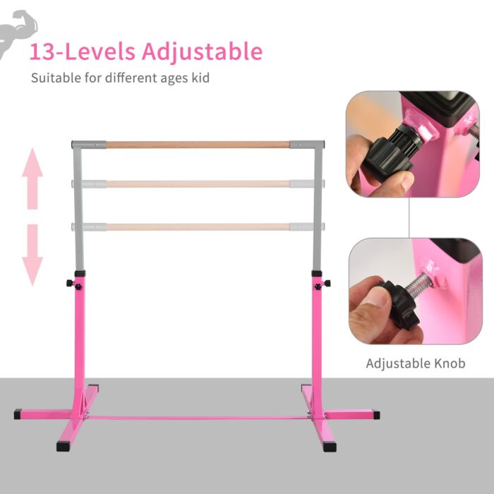 Homcom Steel Frame Adjustable Horizonal Gymnastics Bar For Kids Pink