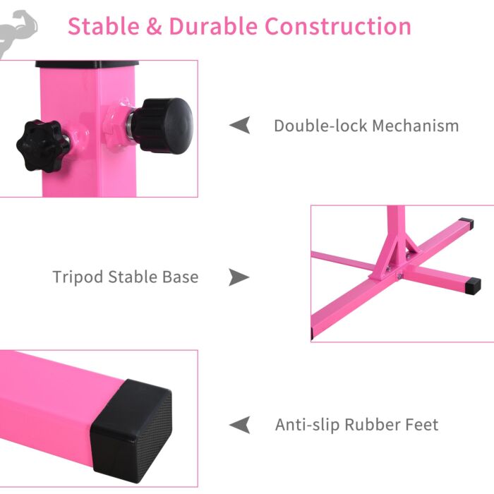 Homcom Steel Frame Adjustable Horizonal Gymnastics Bar For Kids Pink