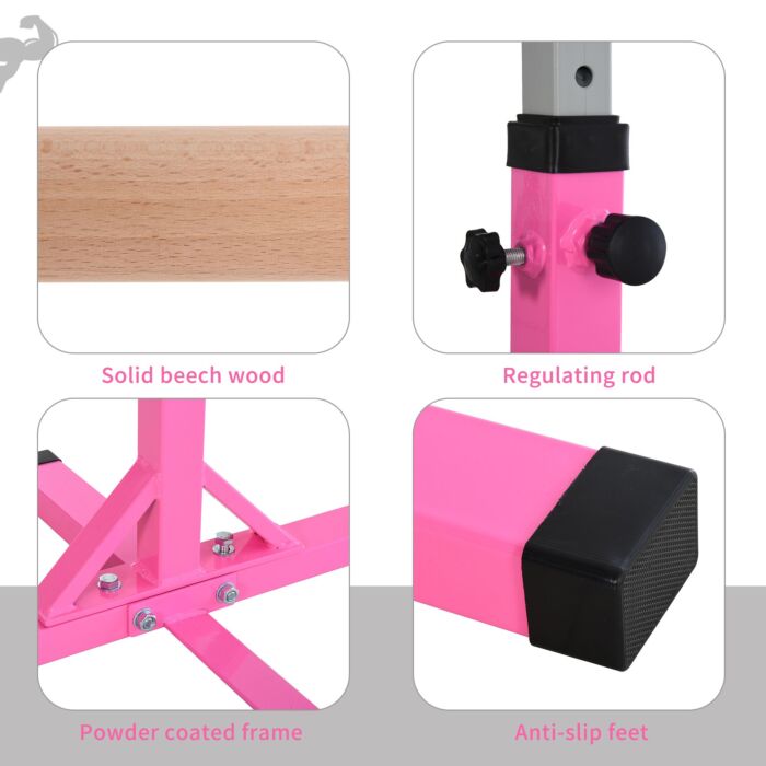 Homcom Steel Frame Adjustable Horizonal Gymnastics Bar For Kids Pink