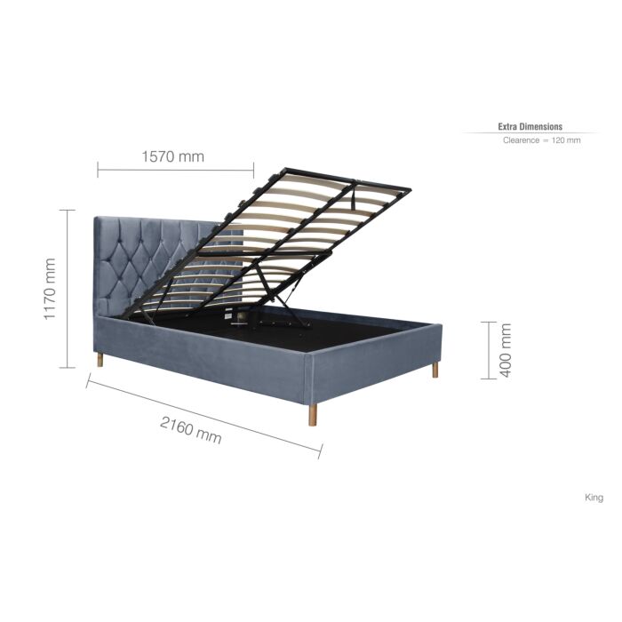 Loxley King Ottoman Bed Grey