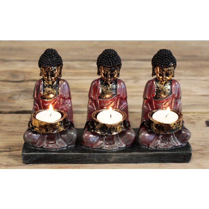 Antique Buddha - Three Devotees Candle Holder