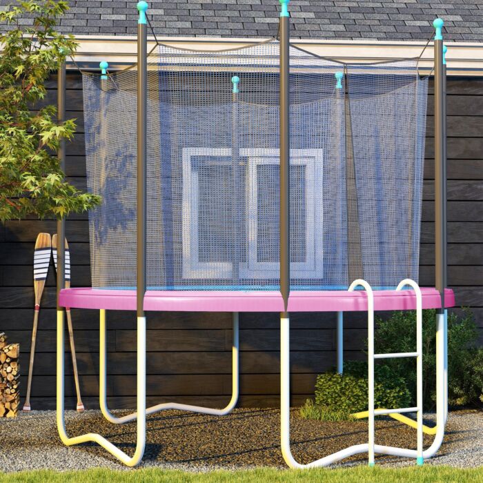 Sportnow 8ft Trampoline Spring Cover, Plastic Trampoline Pad Replacement With Elastic Cord, Waterproof, Uv Resistant And Tear-resistant, Pink