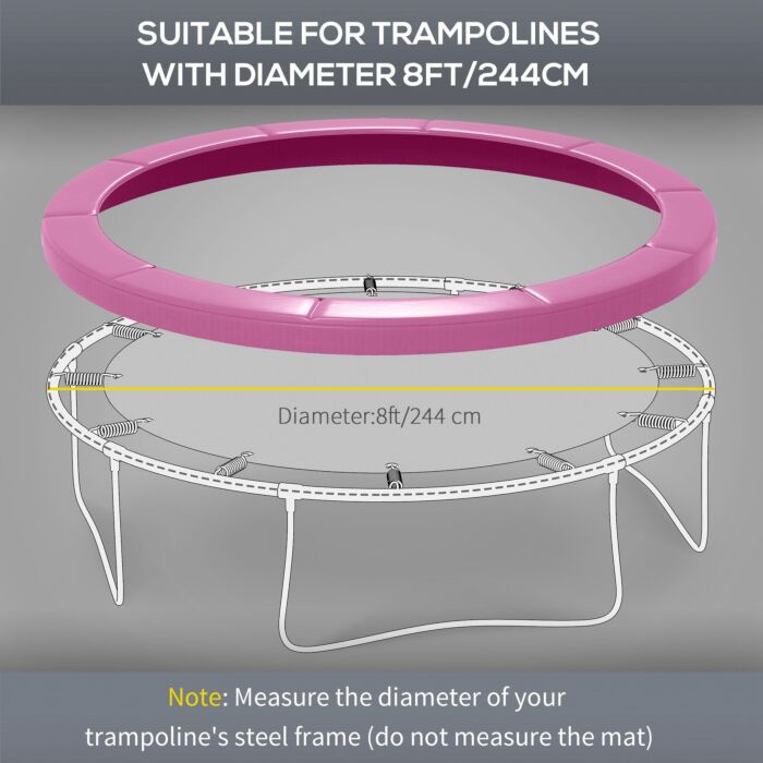 Sportnow 8ft Trampoline Spring Cover, Plastic Trampoline Pad Replacement With Elastic Cord, Waterproof, Uv Resistant And Tear-resistant, Pink