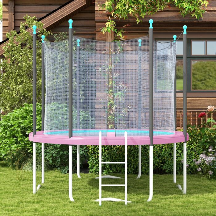 Sportnow 8ft Trampoline Spring Cover, Plastic Trampoline Pad Replacement With Elastic Cord, Waterproof, Uv Resistant And Tear-resistant, Pink