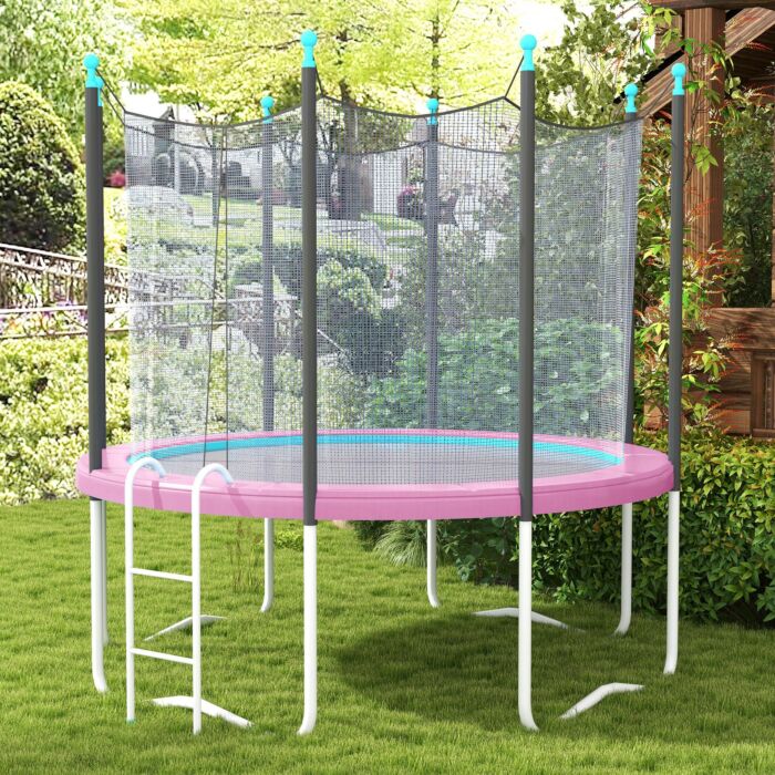 Sportnow 8ft Trampoline Spring Cover, Plastic Trampoline Pad Replacement With Elastic Cord, Waterproof, Uv Resistant And Tear-resistant, Pink