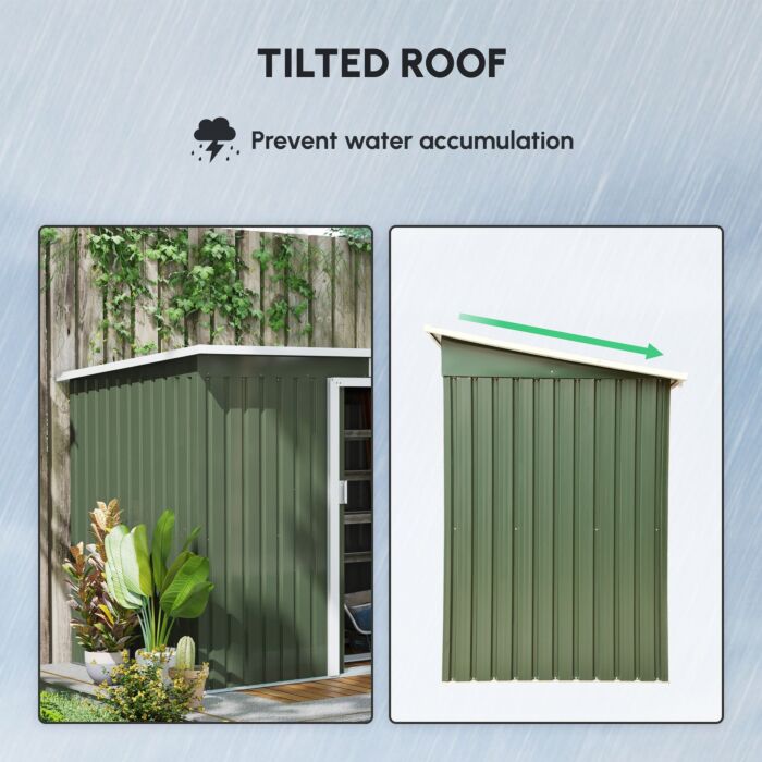 Outsunny 9 X 4 Ft Pent Roof Metal Garden Storage Shed Corrugated Steel Tool Box With Foundation Ventilation & Doors, Light Green