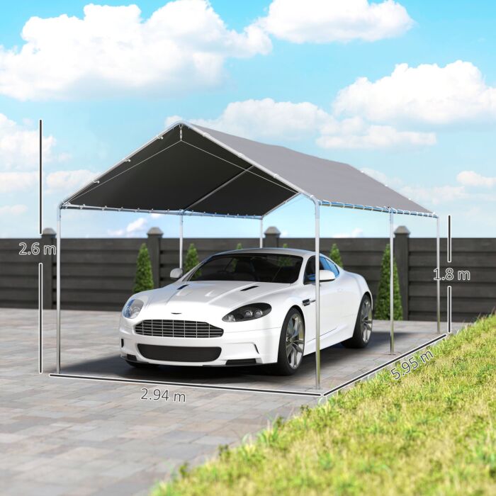 Outsunny 3 X 6m Heavy Duty Carport Garage Car Shelter Galvanized Steel Outdoor Open Canopy Tent Water Uv Resistant Waterproof, Grey
