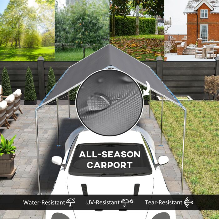 Outsunny 3 X 6m Heavy Duty Carport Garage Car Shelter Galvanized Steel Outdoor Open Canopy Tent Water Uv Resistant Waterproof, Grey