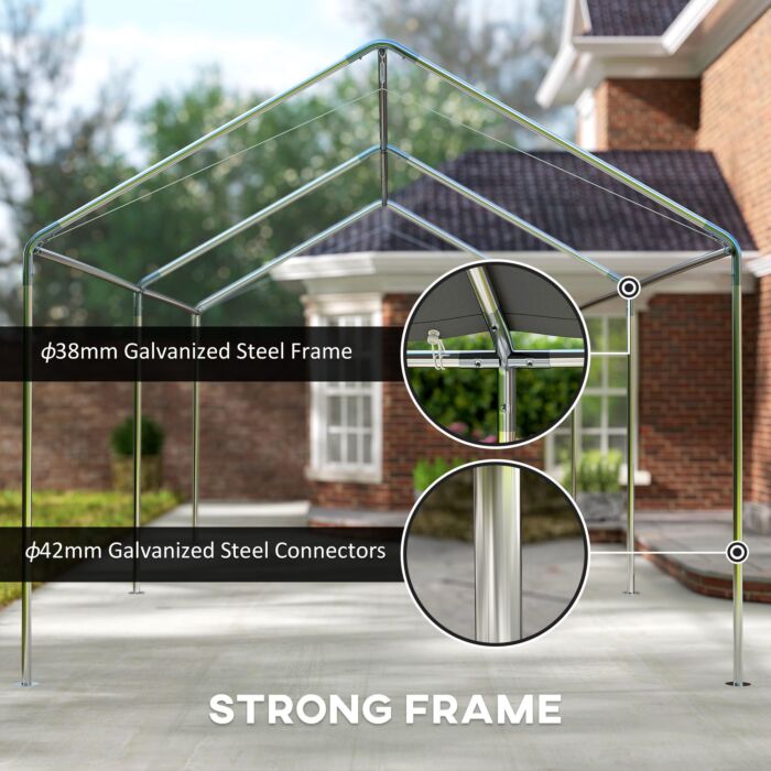 Outsunny 3 X 6m Heavy Duty Carport Garage Car Shelter Galvanized Steel Outdoor Open Canopy Tent Water Uv Resistant Waterproof, Grey